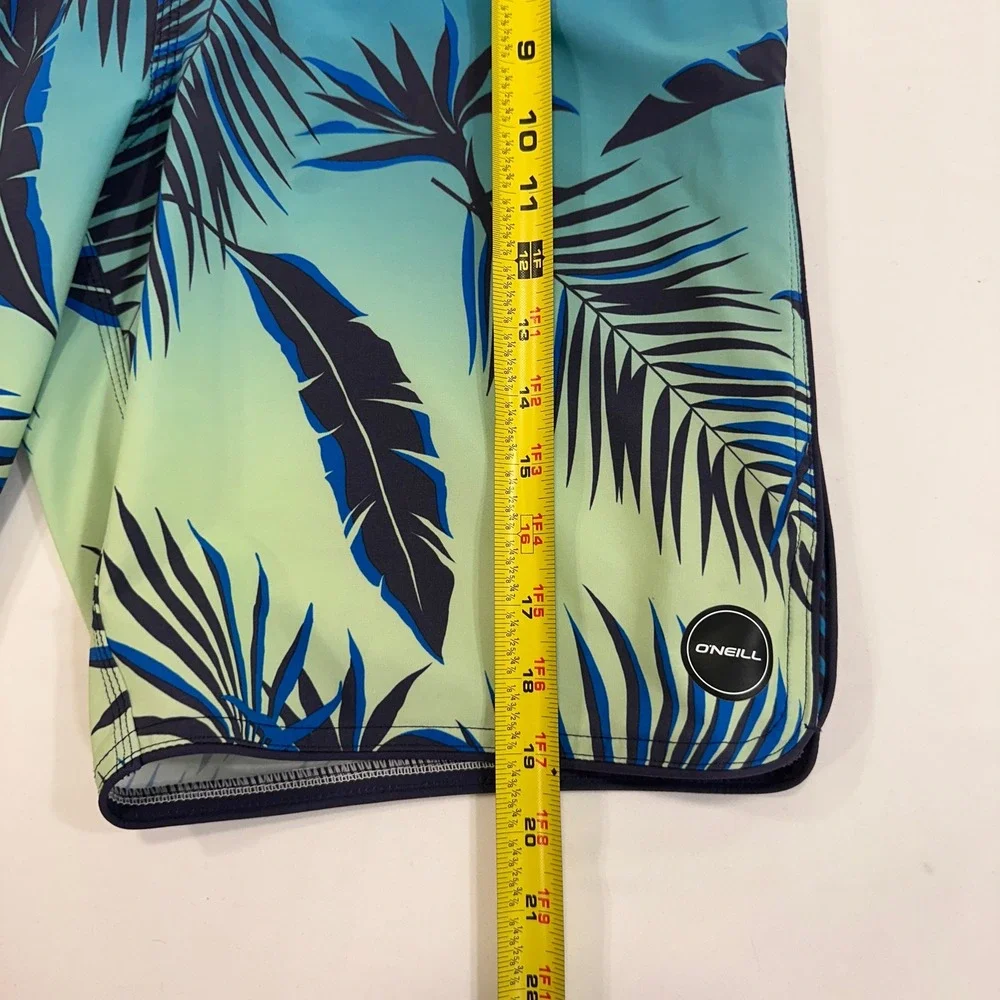 O'Neill Hyperfreak Board Shorts Men 32 Blue Green Palm Print | Surf Aesthetic‎